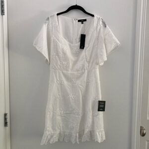 Lulus Morning in Mallorca White Eyelet Mini Dress, Size Medium